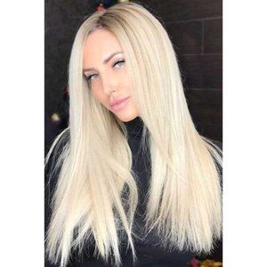 Ombre Platinum Blonde Middle Part Hair Wigs